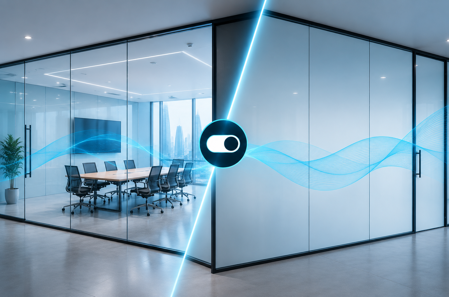 switchable smart glass partition meeting room privacy